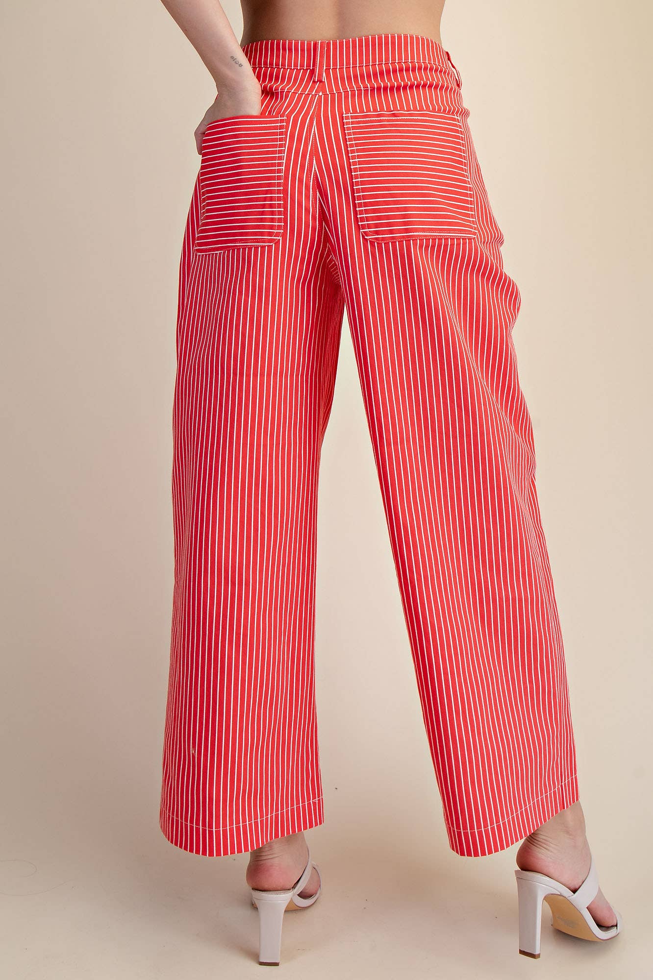 High Waist Barrel Leg Stripe Pants
