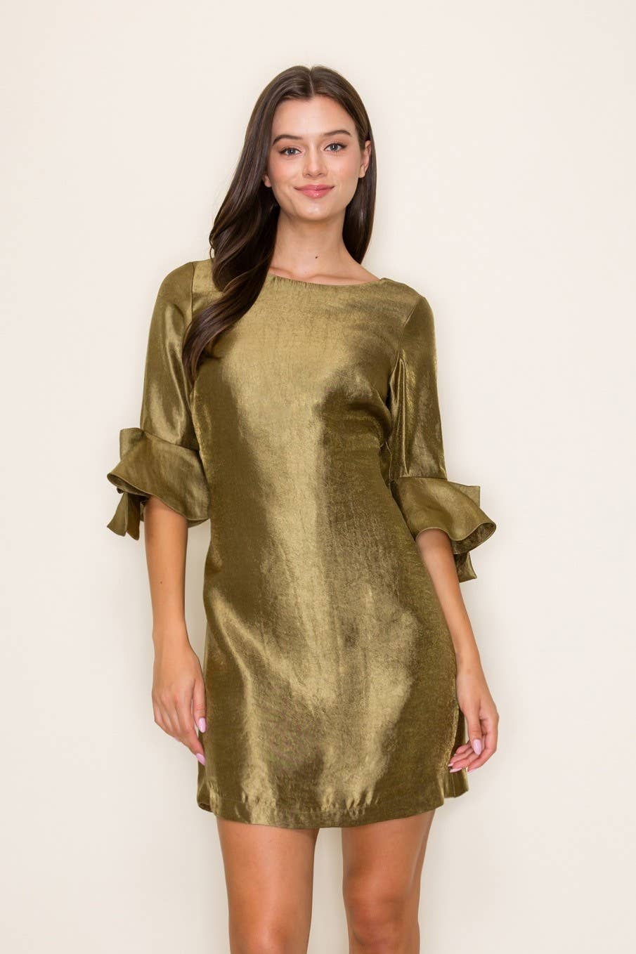 Satin Bow Sleeve Mini Dress