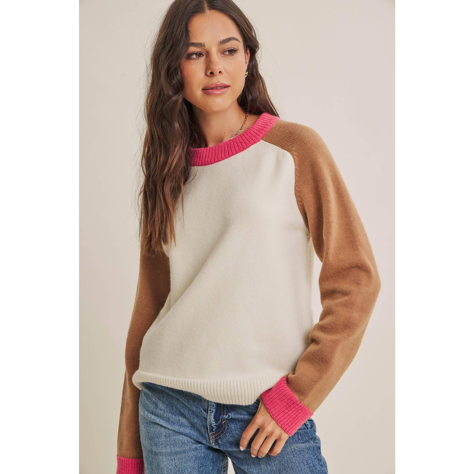Colorblock Wool Blend Crewneck Sweater