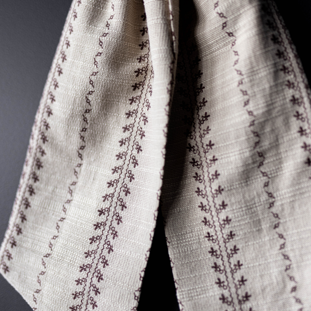 Beige Stripe Embroidered Fabric Bow
