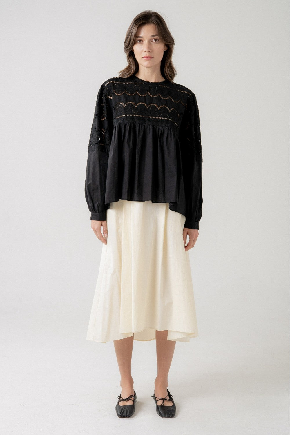 Cream Pleated Midi Skirt