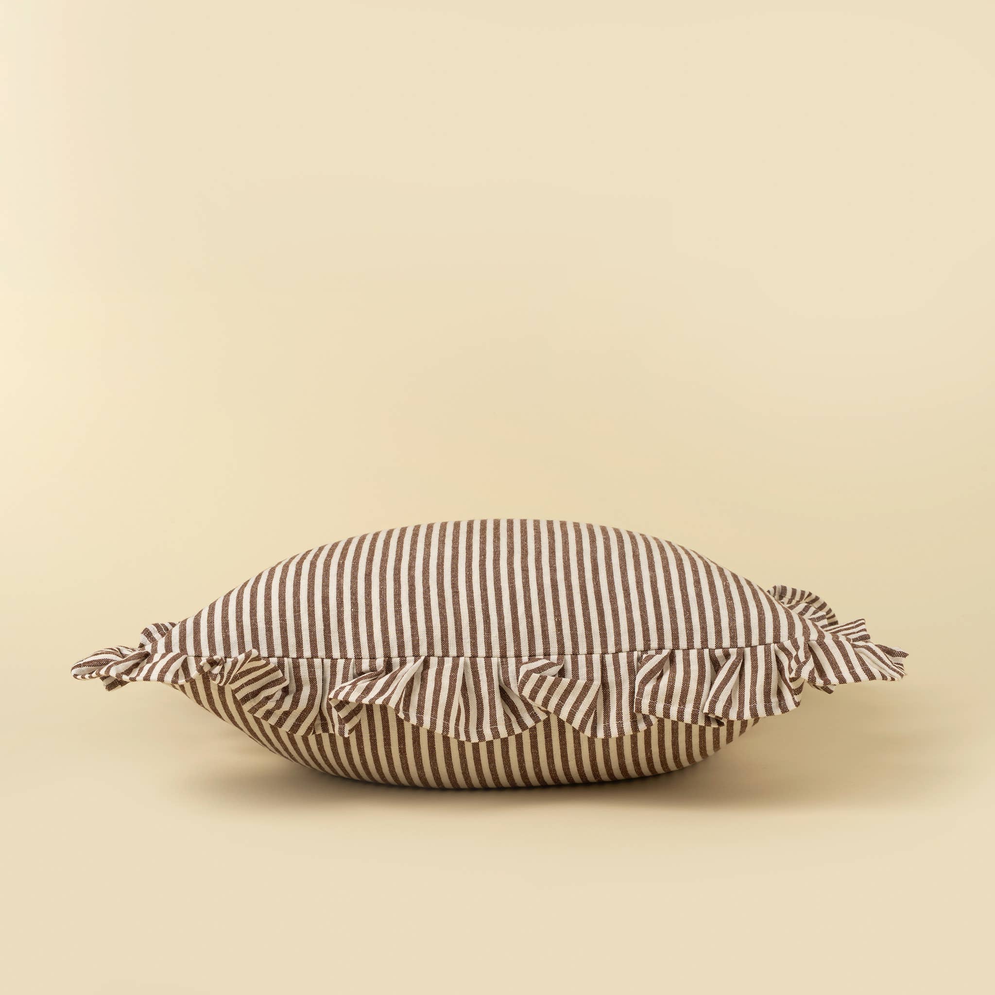 Brown Ruffle Thin Stripe Pillow