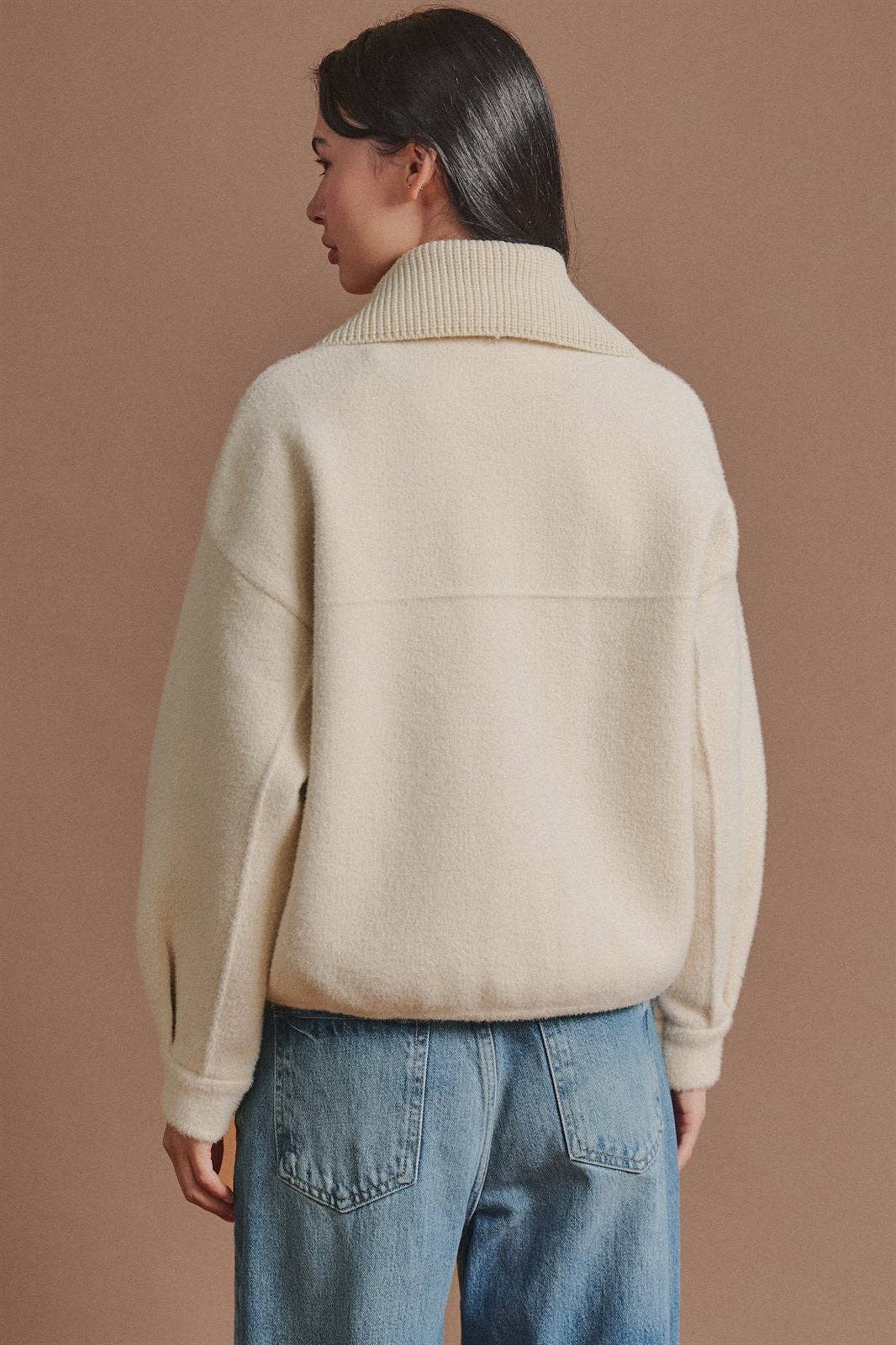 Sweater Knit Jacket with Detachable Collar