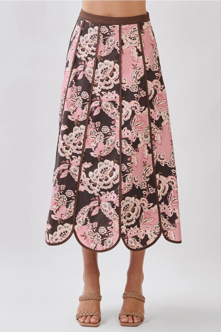 Floral Print Scalloped Hem Midi Skirt & Halter Top