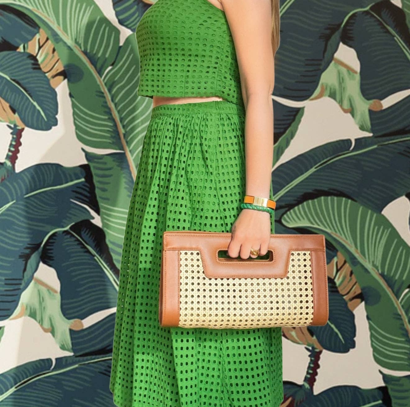 Cane and Leather Clutch