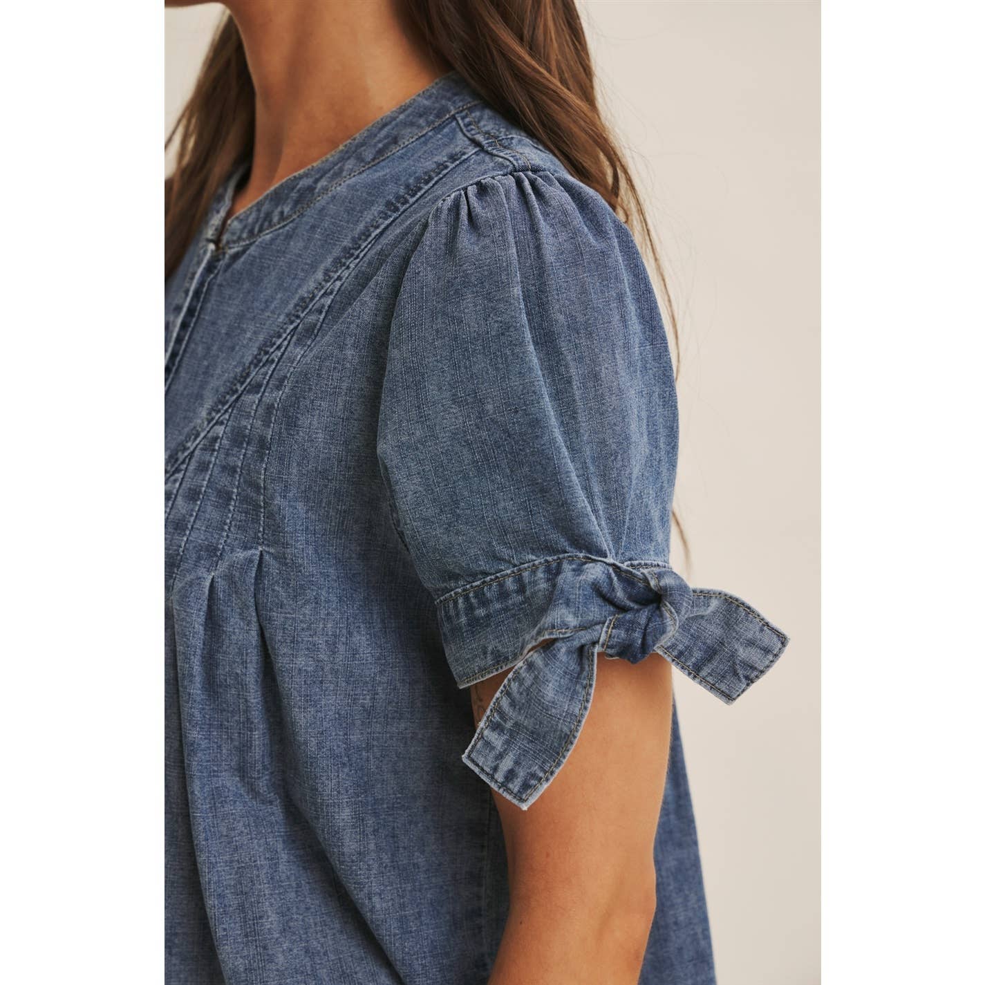 Mineral-Washed Denim Pintuck Shirt