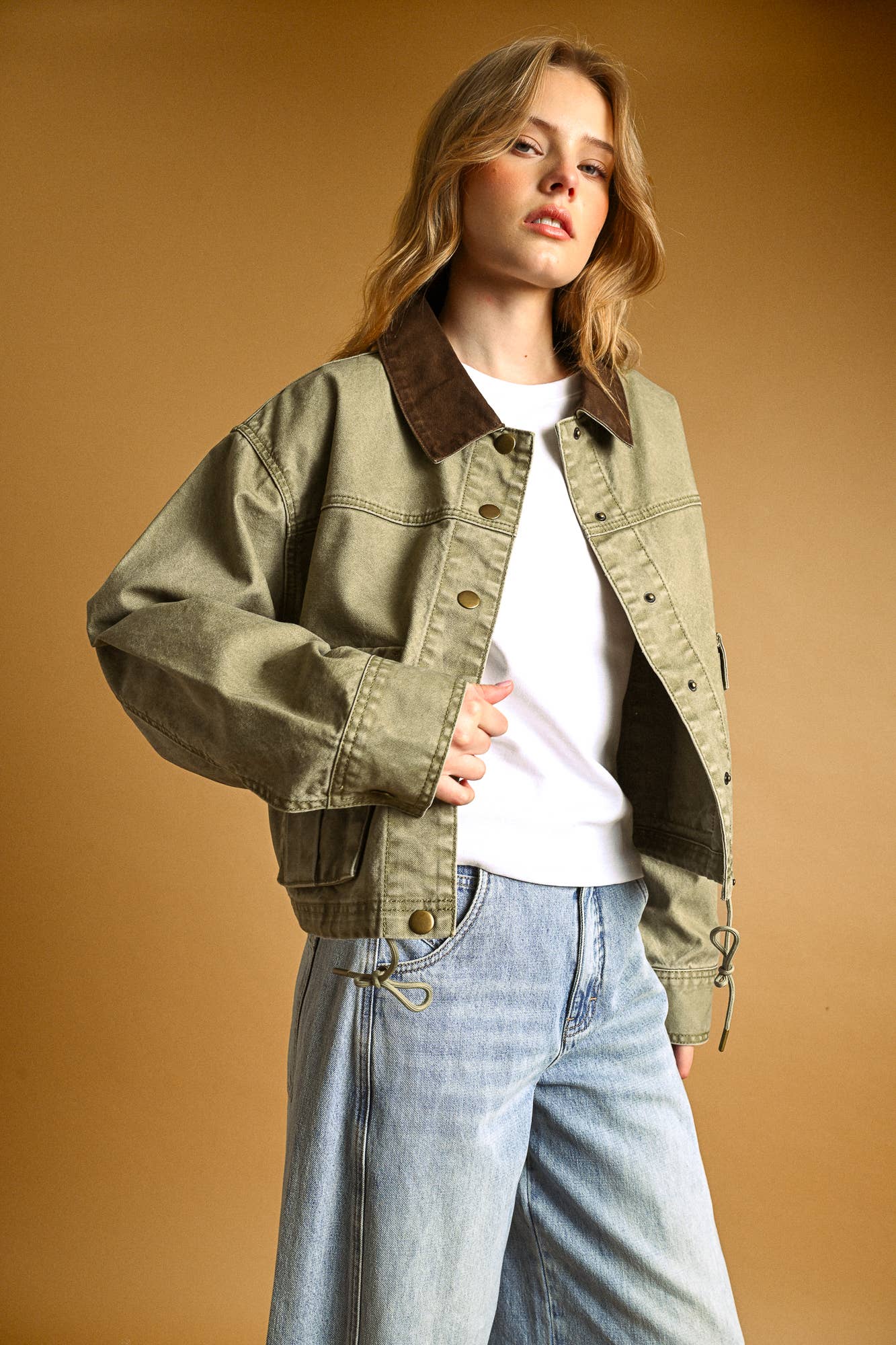 Olive Collar Contrast Utility Jacket