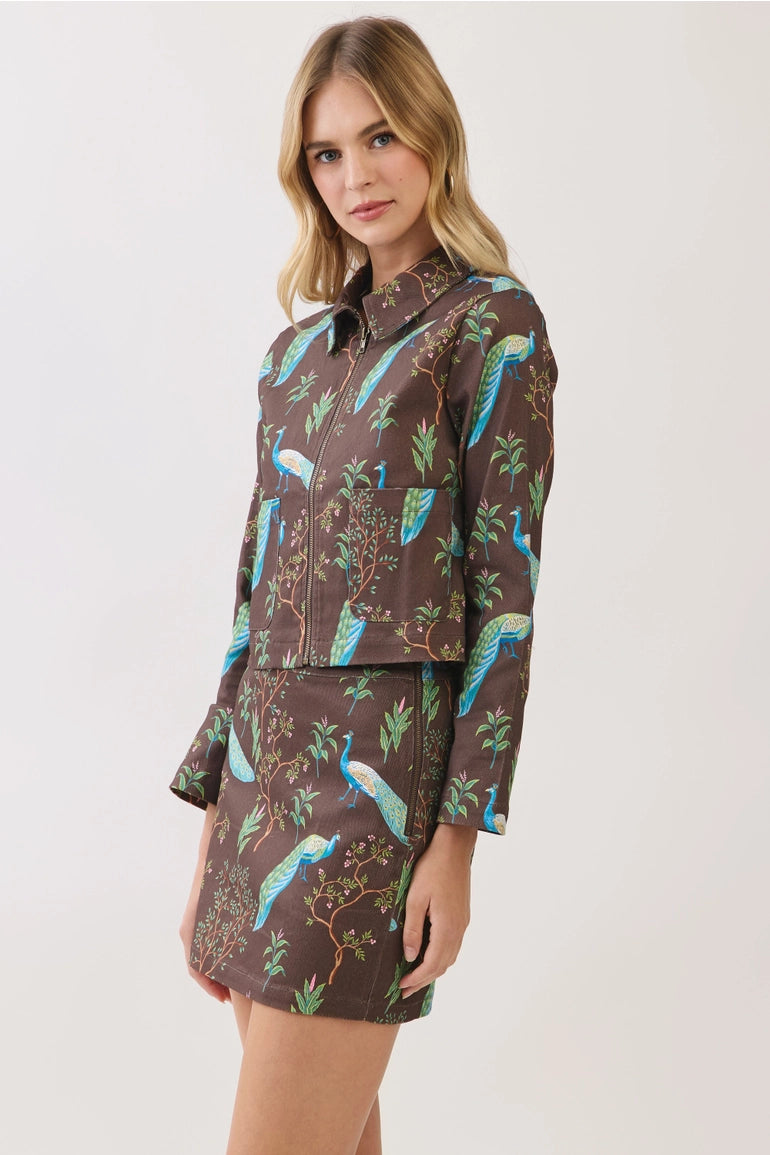 Botanical Bird Cropped Jacket & Mini Skirt