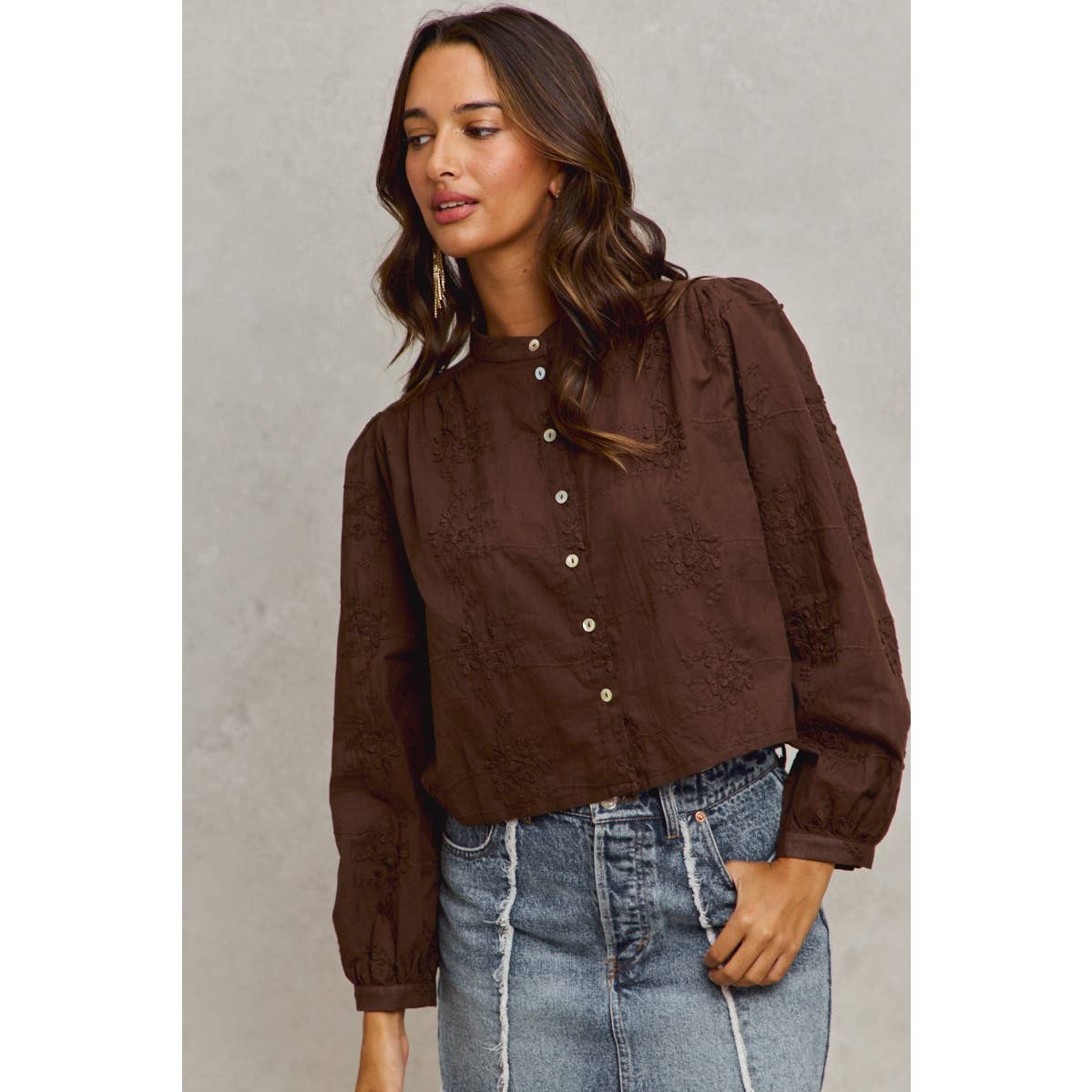 Cropped Floral Long Sleeve Button Front Shirt
