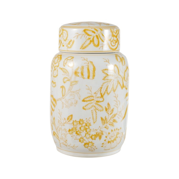 Yellow Floral Patterned Decorative Jar