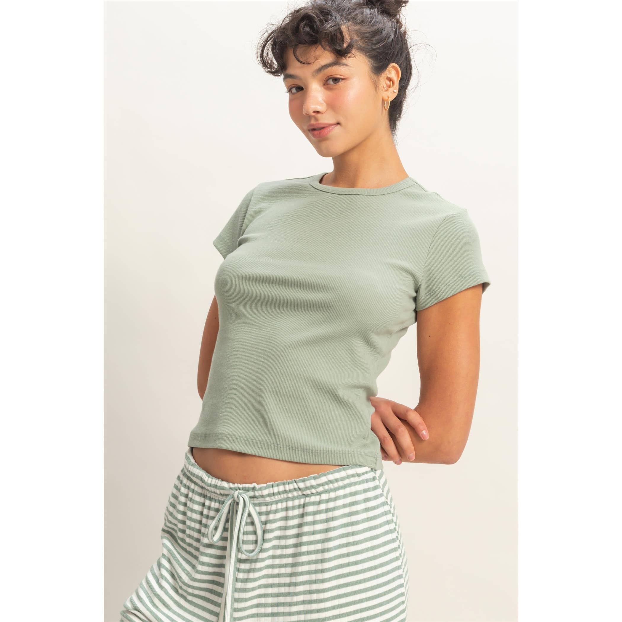 Basic Ribbed Short Sleeve Tee