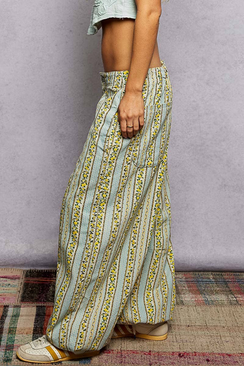 Vintage Wash Lemon Print Twill Relaxed Fit Pants