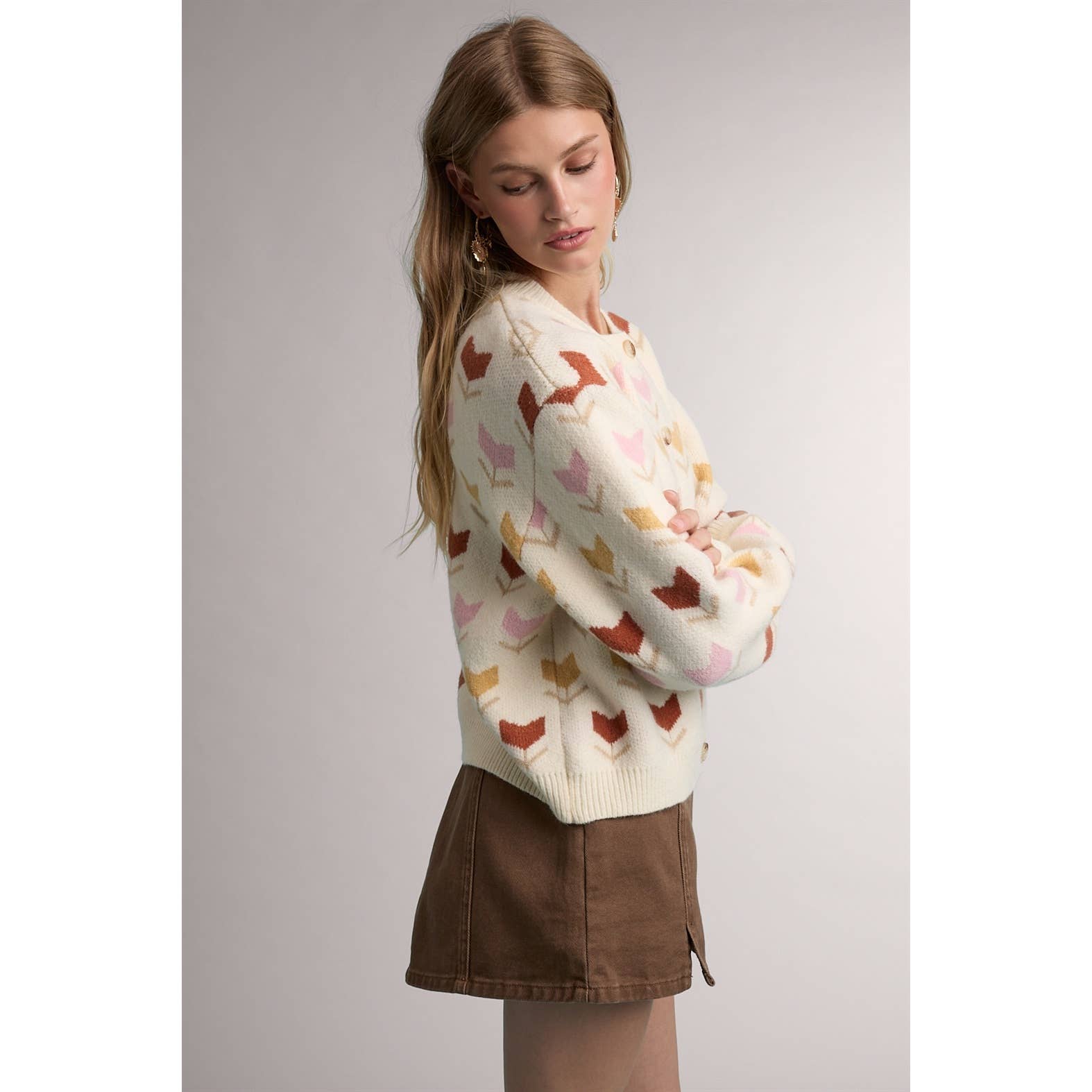 Tulip Print Sweater Cardigan