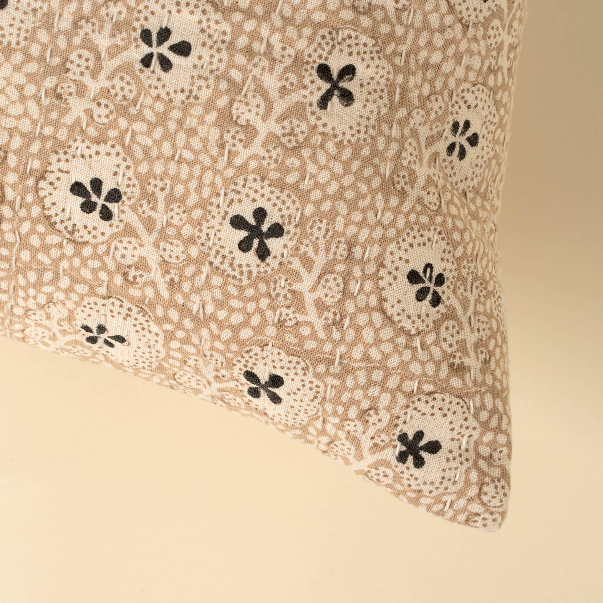 Clover Block Print Kantha Pillow