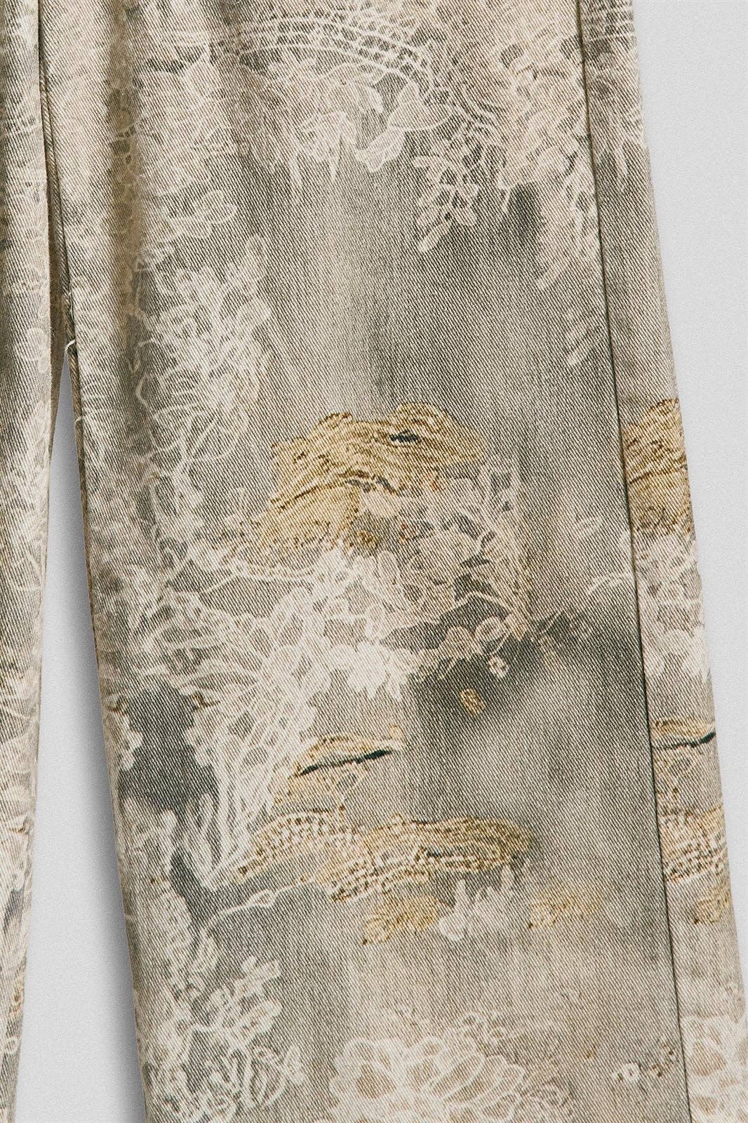 Wide Leg Cotton Pants in Vintage Lace Print