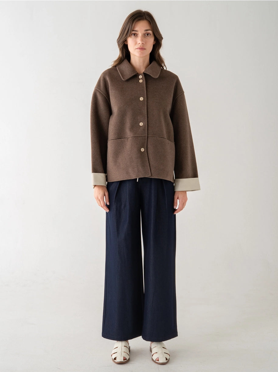 Contrast Cuff Sleeve Coat