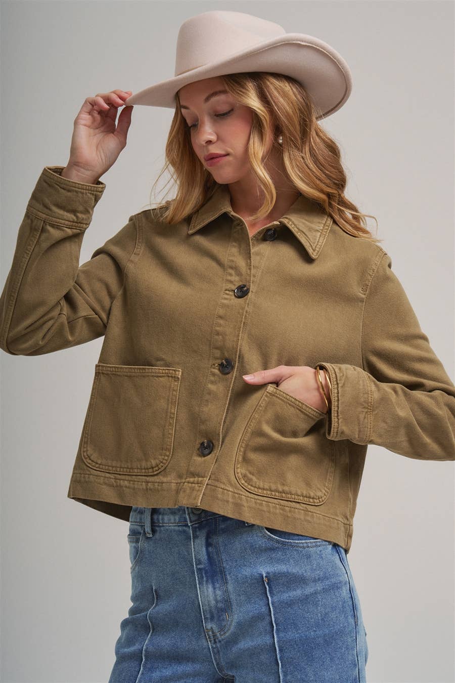 Cropped Utility Jacket with Patch Pockets