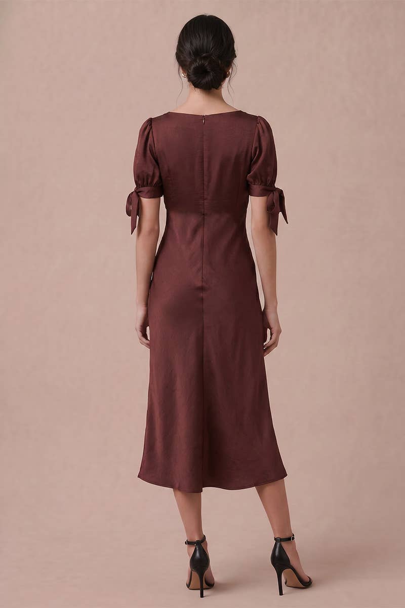 Satin Bow Sleeve Midi Dress