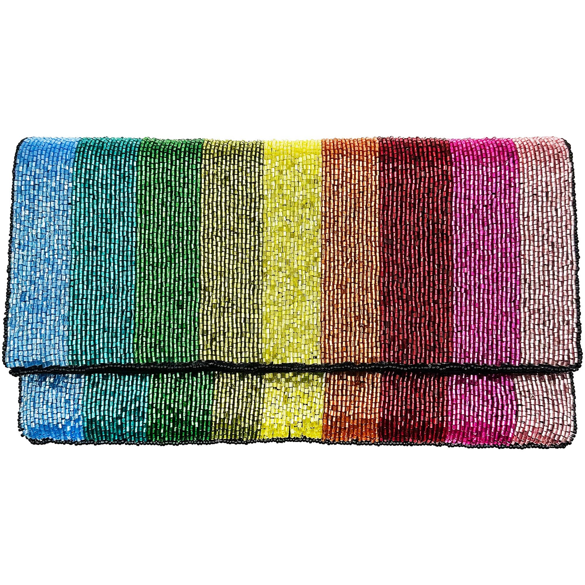Striped Multi Color Beaded Clutch