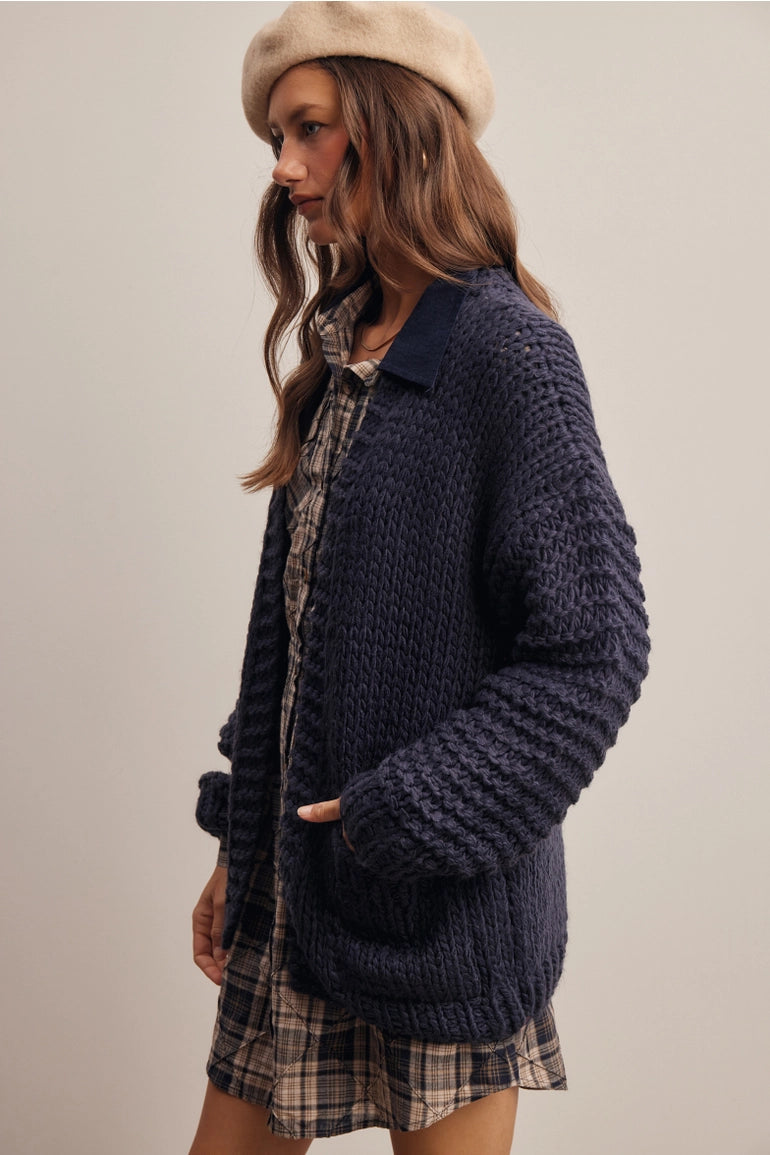 Chunky Knit Heart Back Cardigan