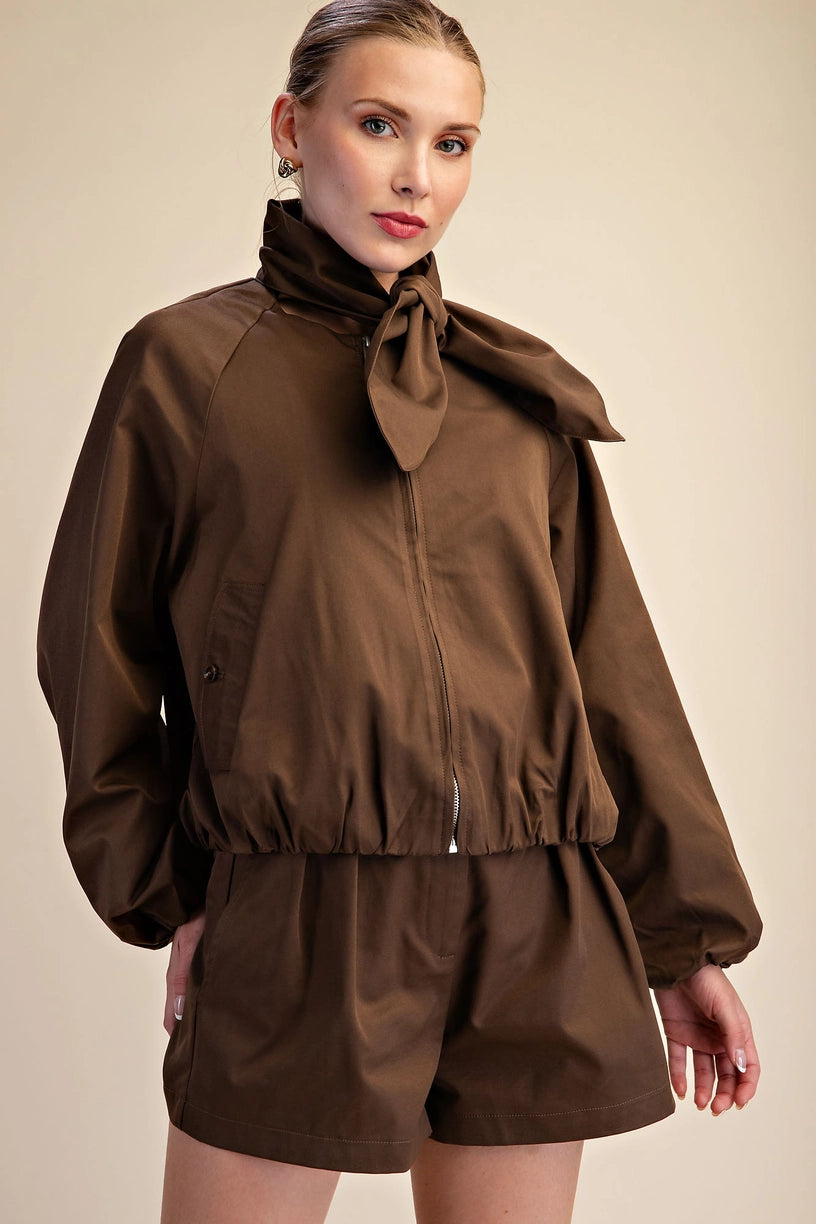Scarf Collar Puffy Jacket