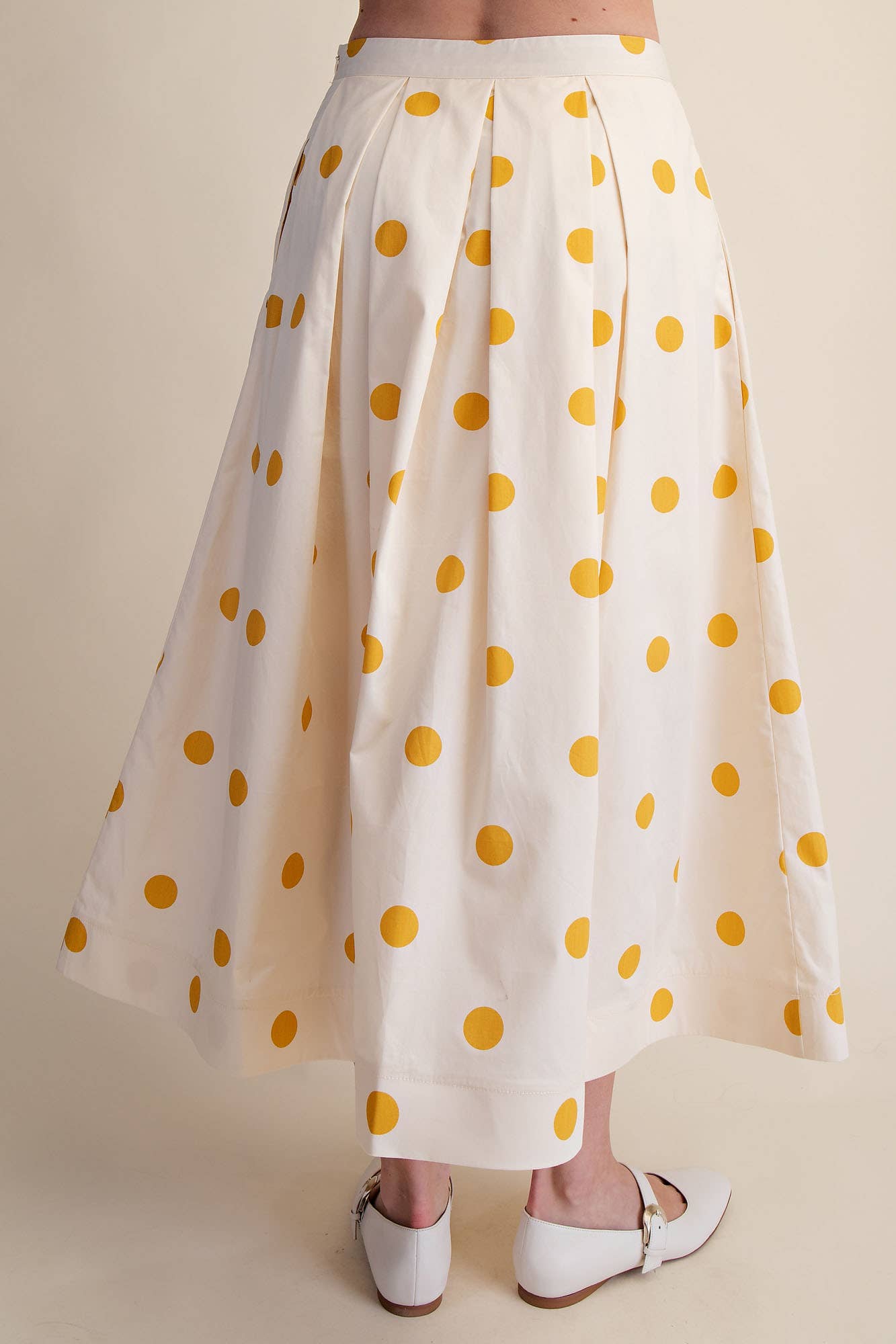 Polka Dot Pleated Midi Skirt