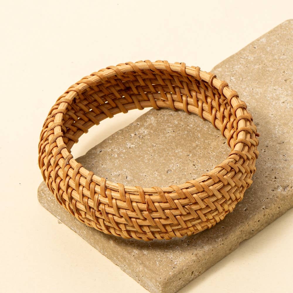 Wide Straw Weave Basket Bangle Bracelet