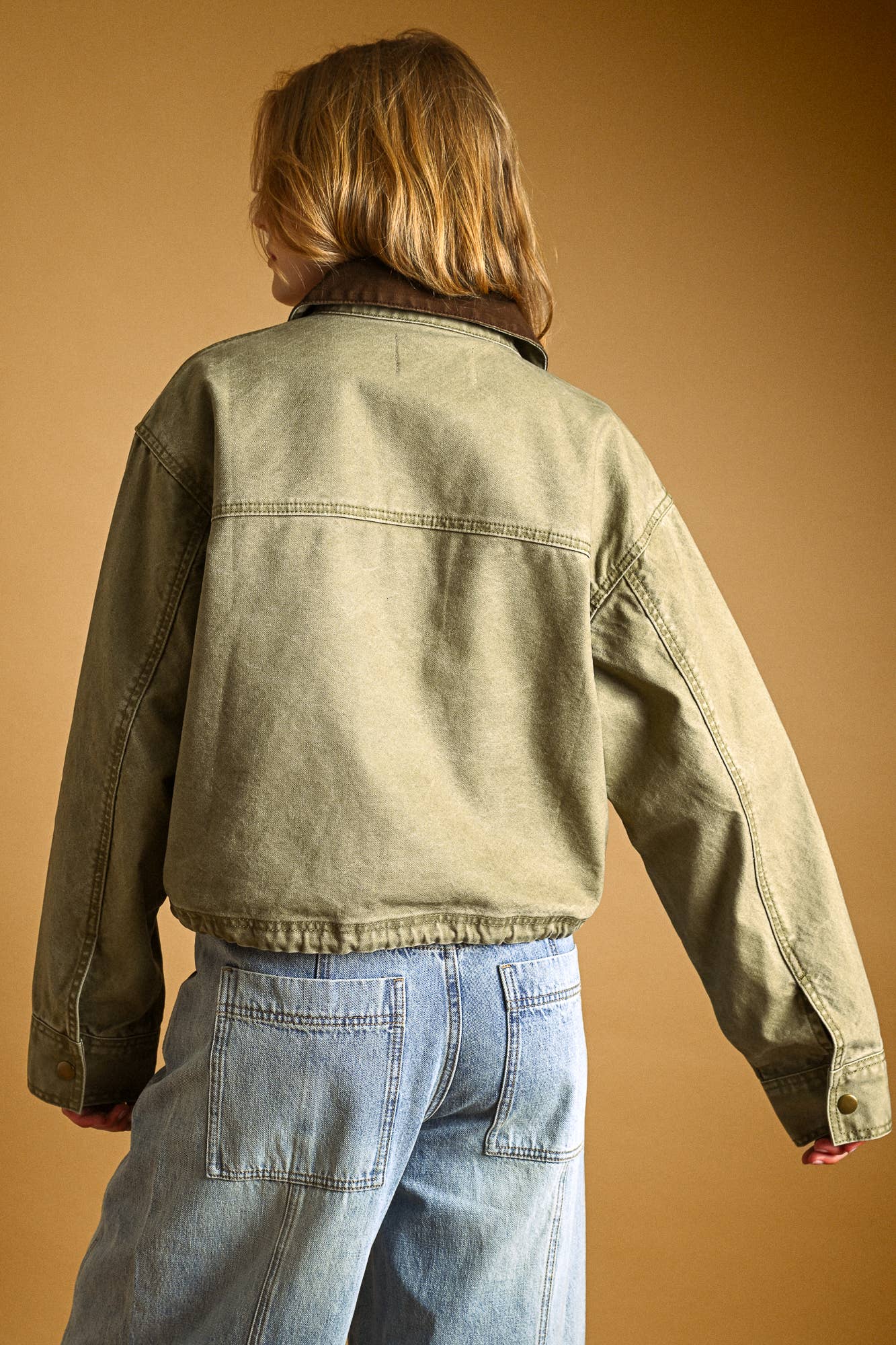 Olive Collar Contrast Utility Jacket