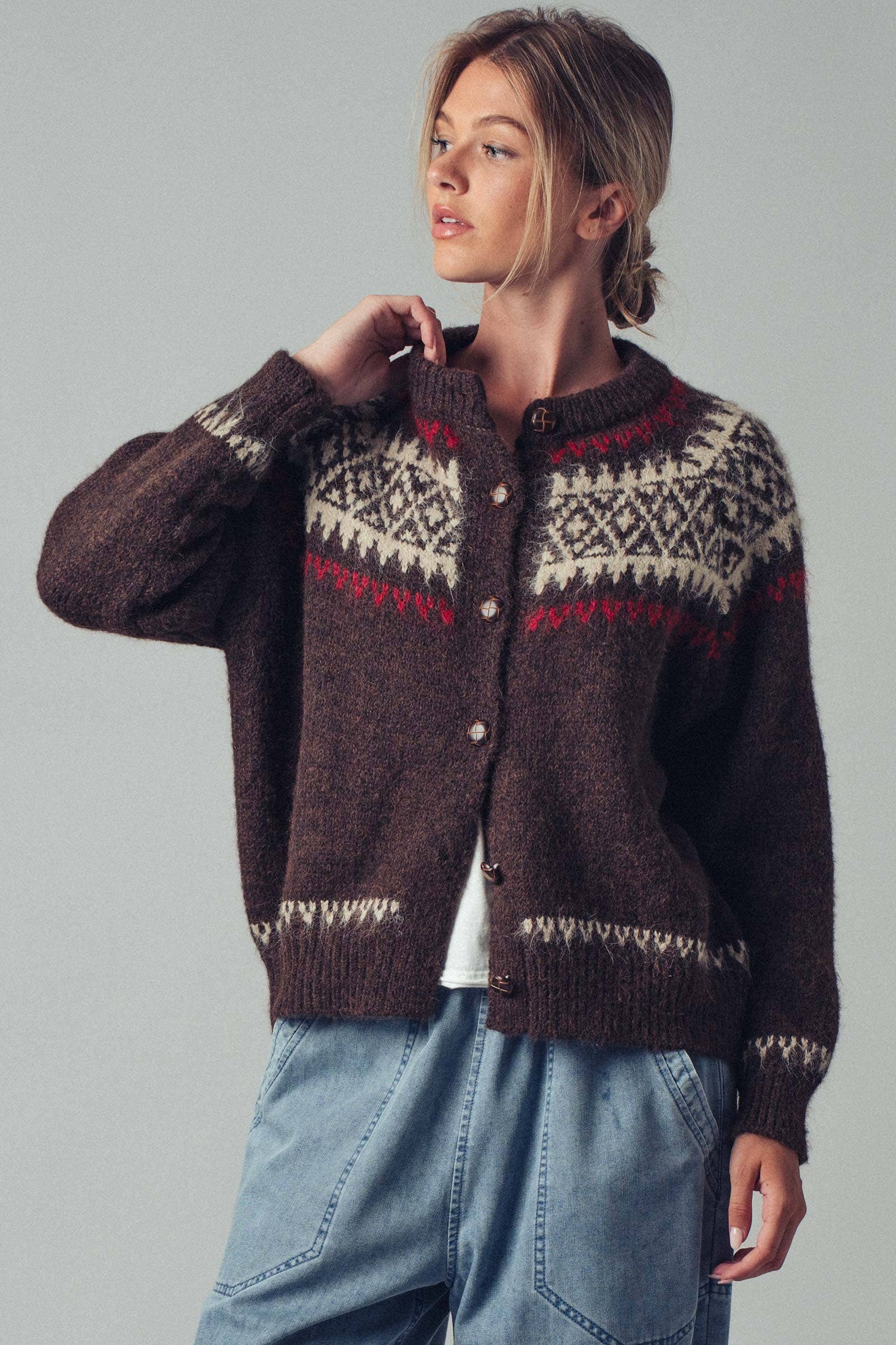 Fair Isle Nordic Toggle Knit Cardigan