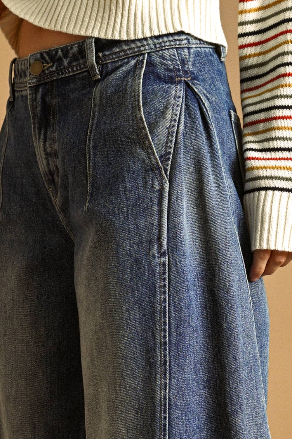 Wide Leg Jeans With Pleats