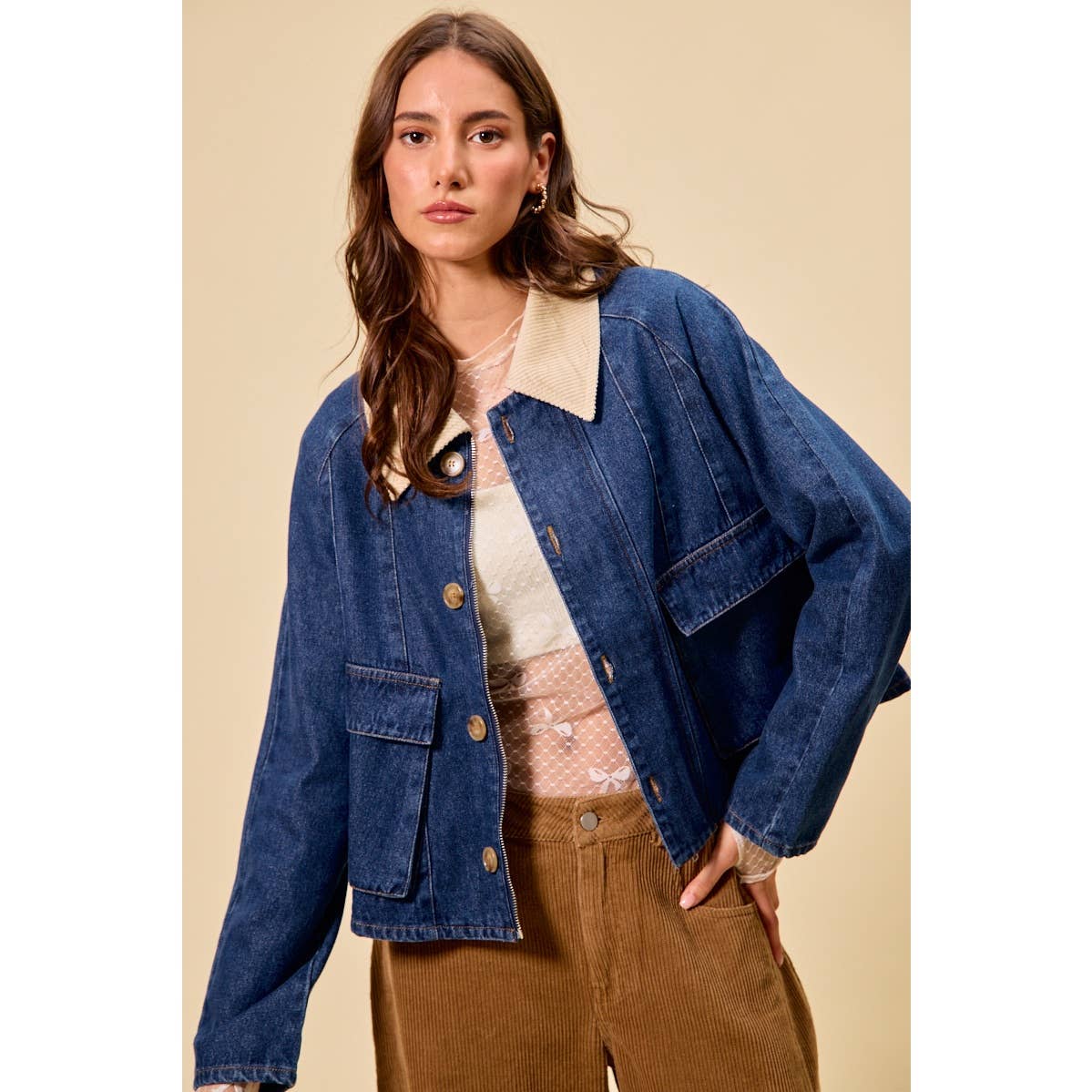 Zip Up and Button Denim Jacket