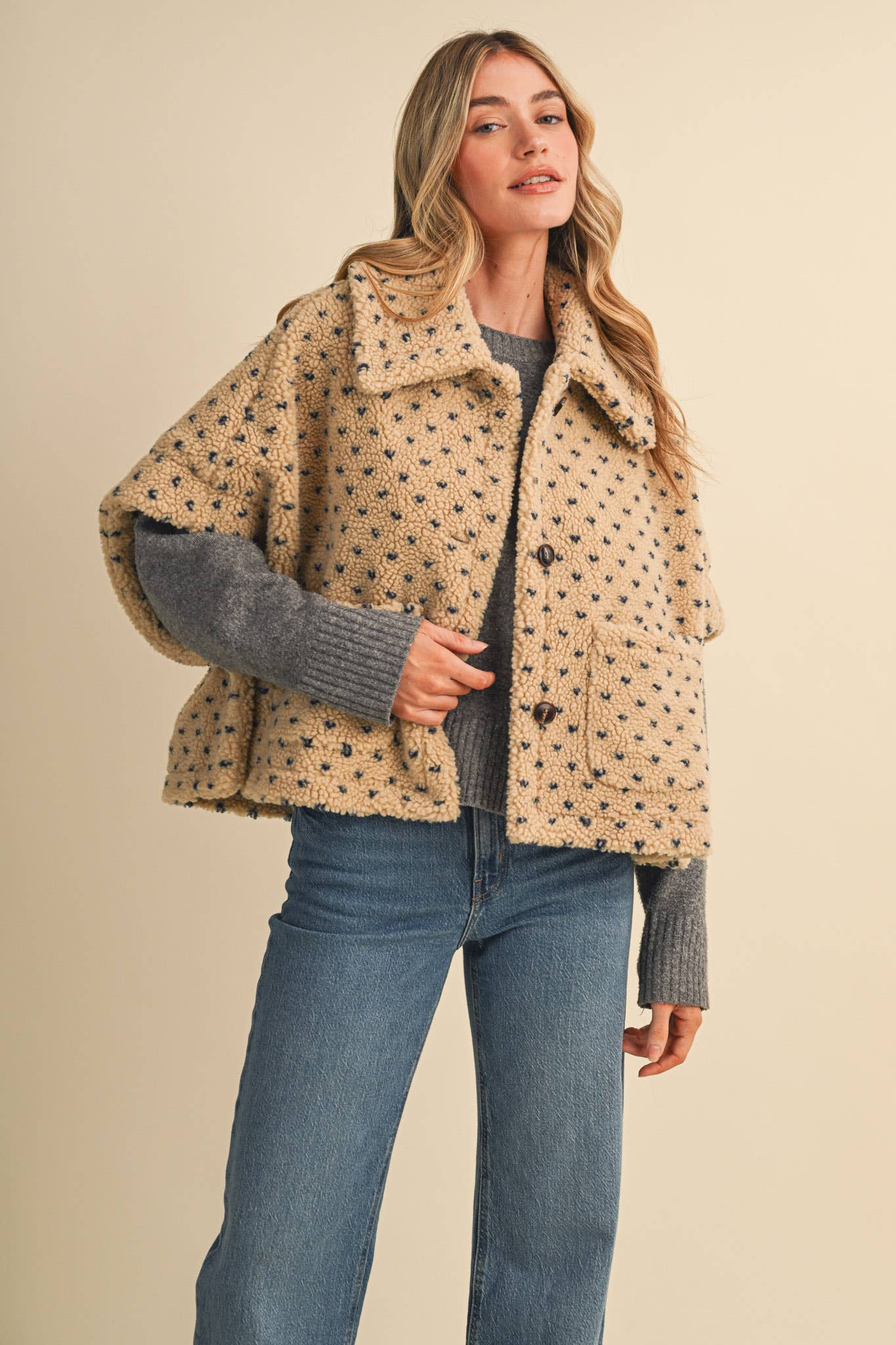 Polka Dot Faux Sherpa Cape