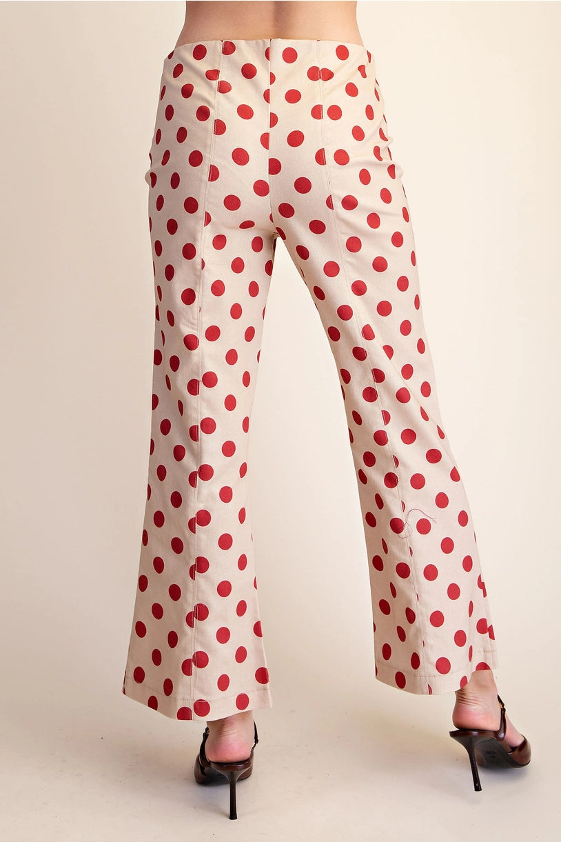 High Waist Polka Dot Flare Crop Pants
