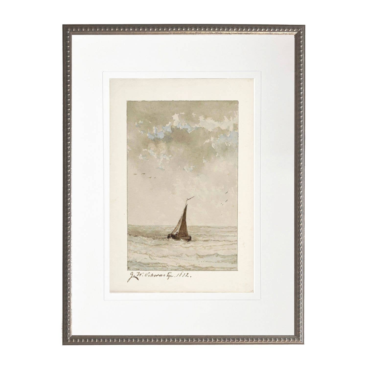 Watercolor Sailboat Scene Matted