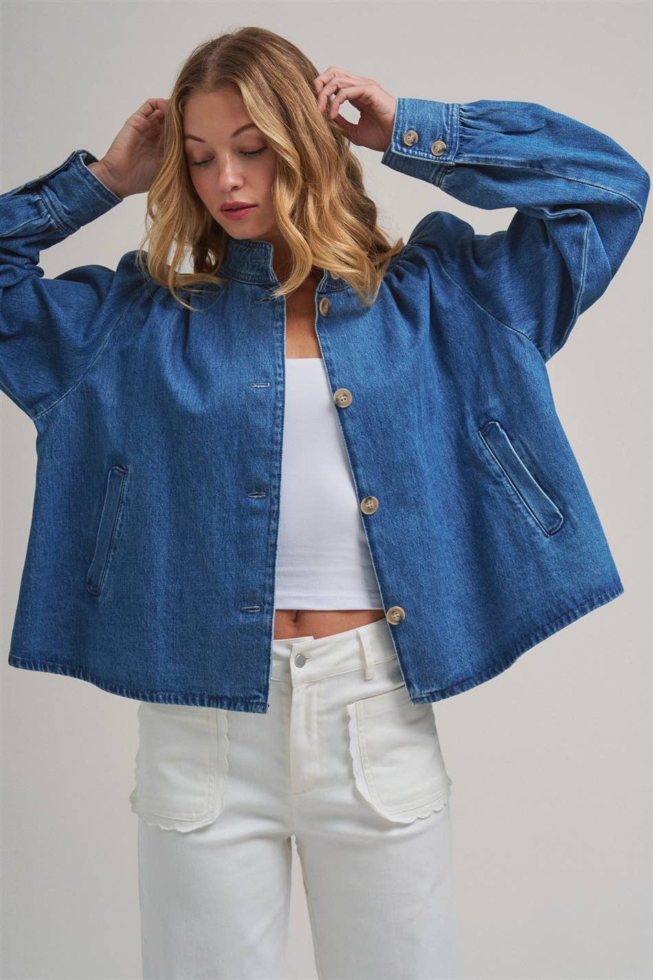 Button Front Denim Collared Jacket