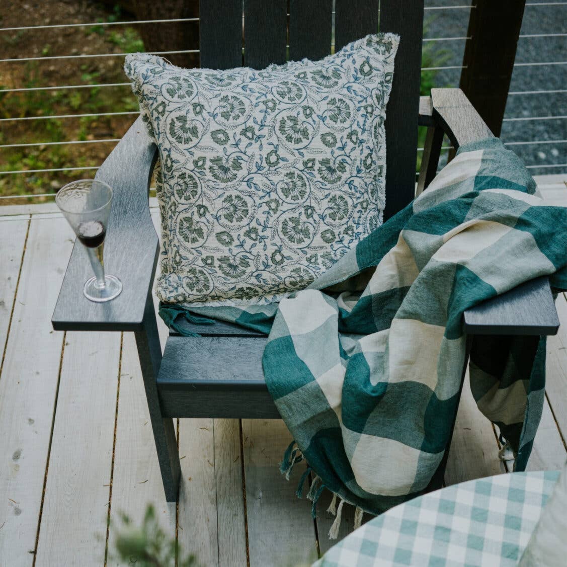 Linen Gingham Throw Blue