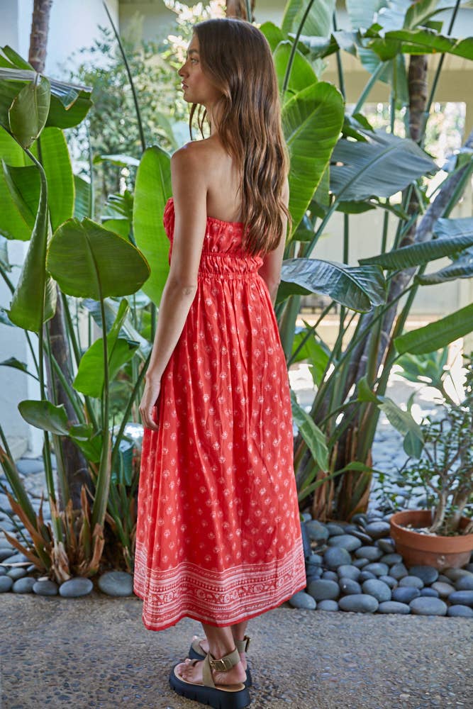 Red Tube Neck Strapless Dress