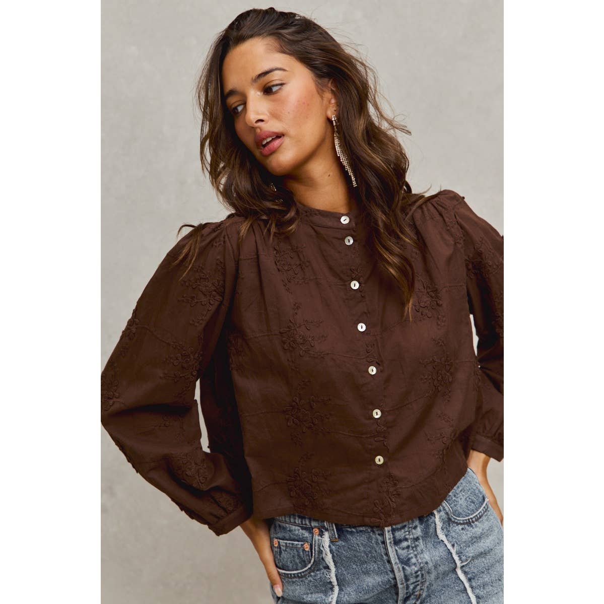 Cropped Floral Long Sleeve Button Front Shirt