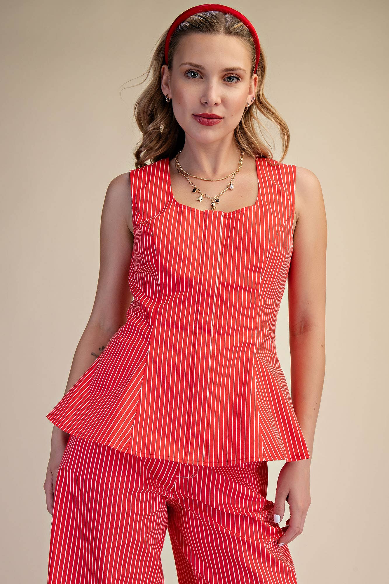 Scooped Stripe Peplum Top