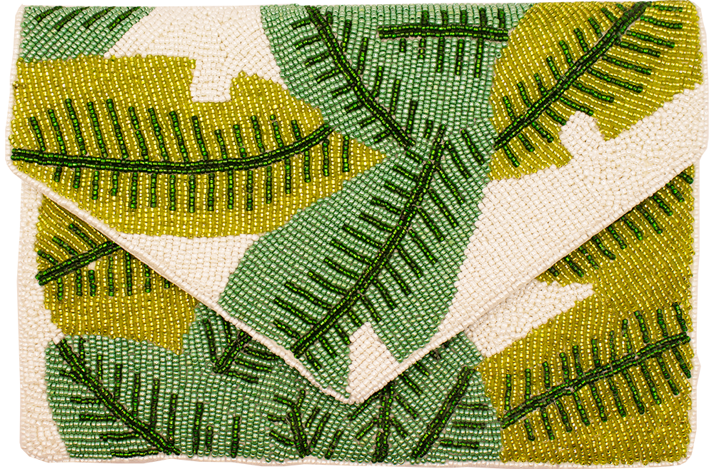 Palm Leaf Envelope Beaded Clutch
