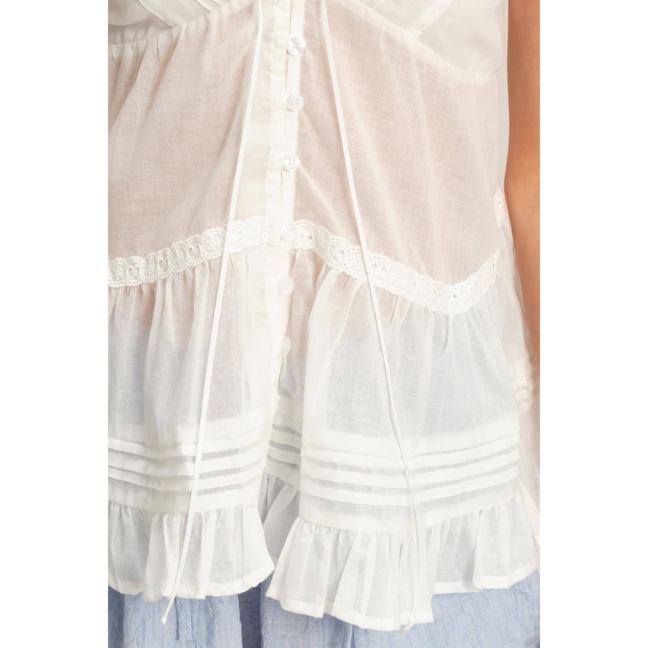 Cream Strappy Lace Trim Ruffle Top