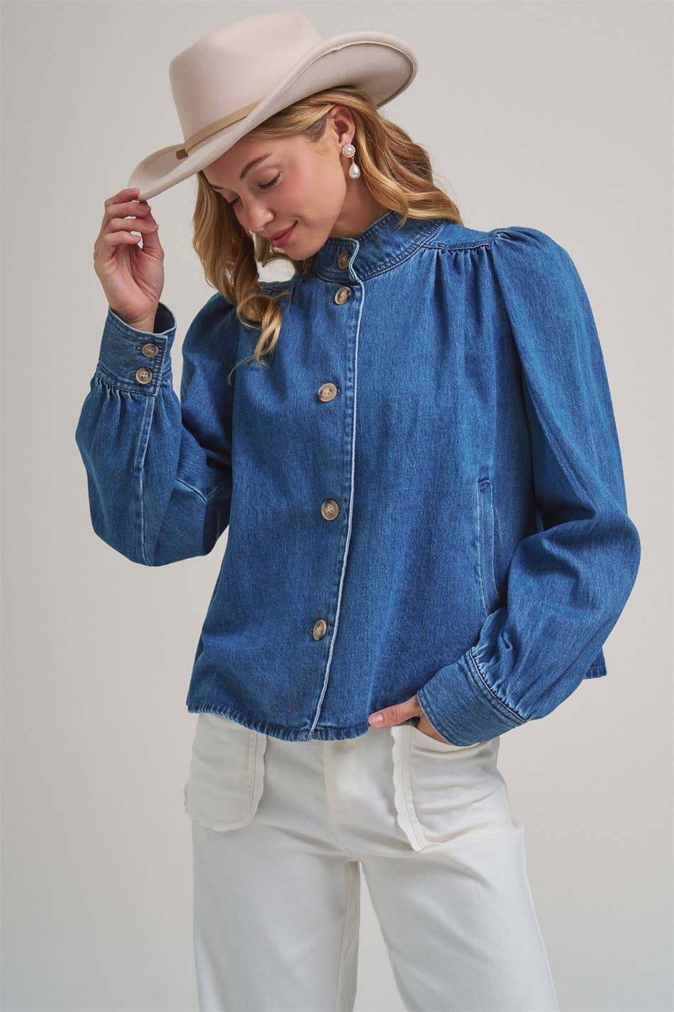 Button Front Denim Collared Jacket