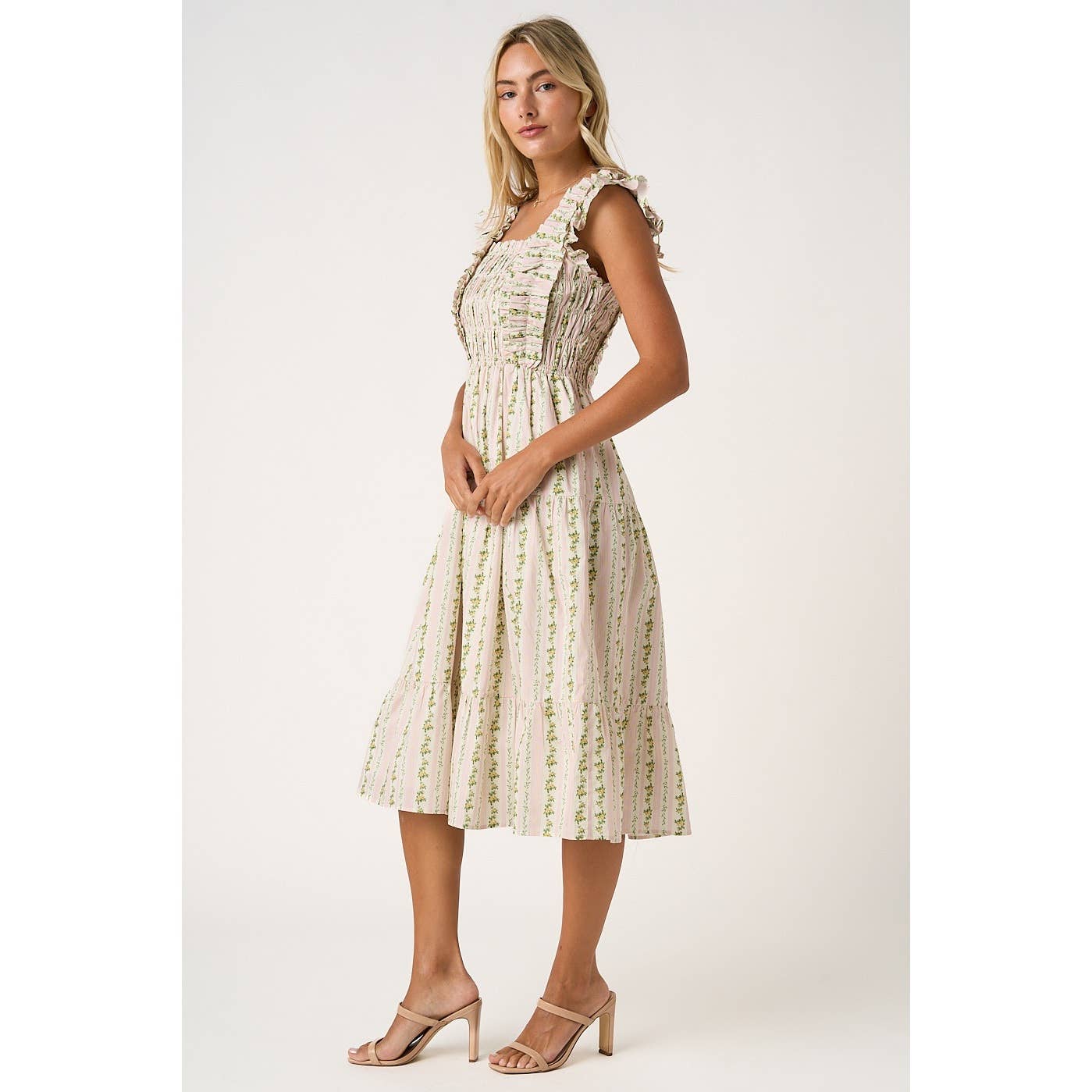 Smocked Floral Midi Dress