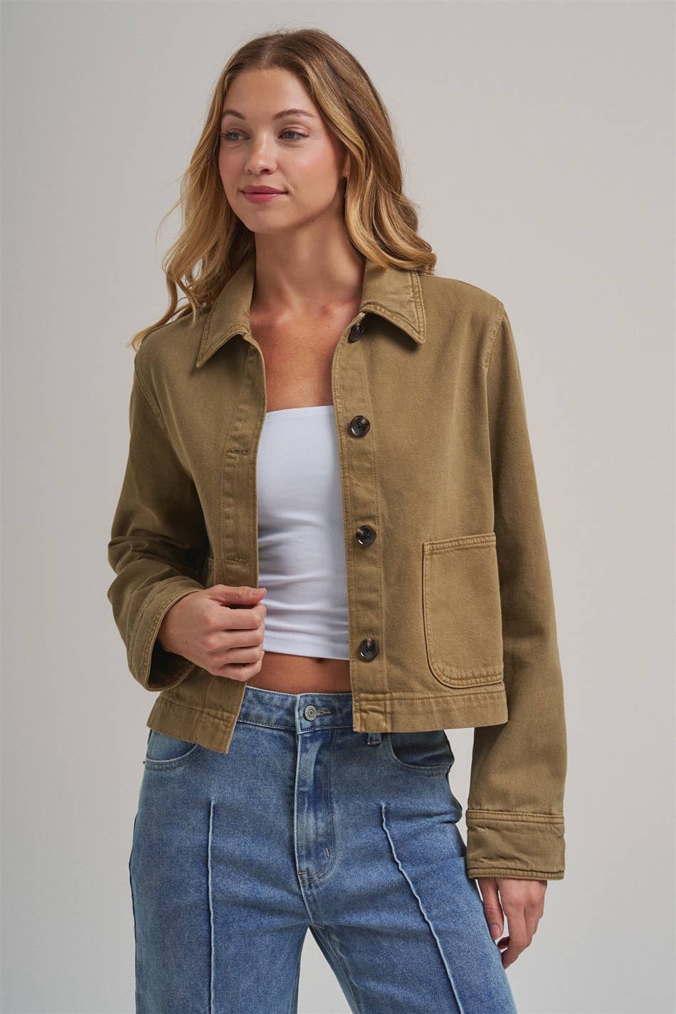 Cropped Utility Jacket with Patch Pockets