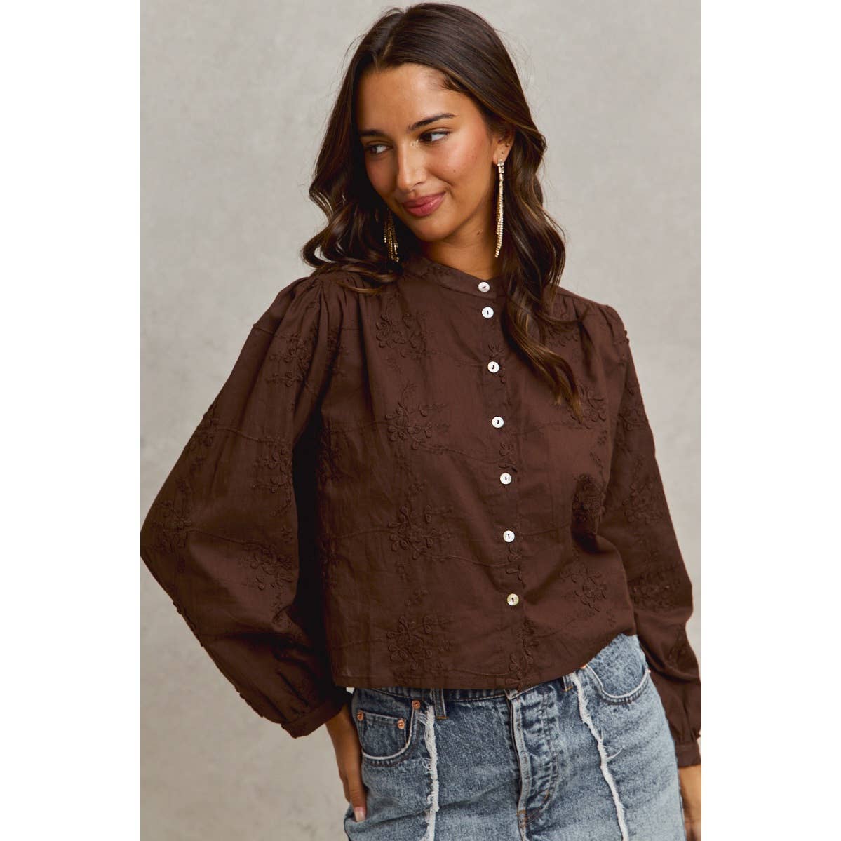 Cropped Floral Long Sleeve Button Front Shirt