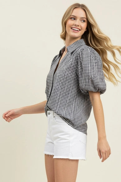 Floral Black Gingham Blouse