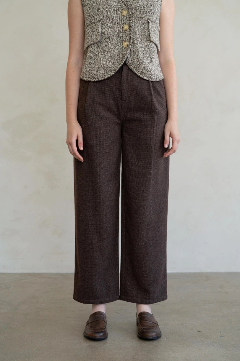 Brown Check Wide Leg Trousers