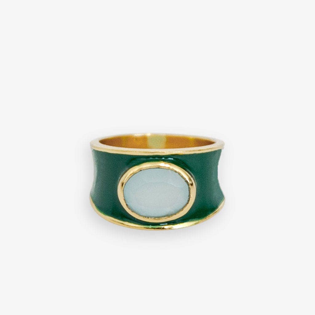 Oval Stone Enamel Ring Green/Light Blue