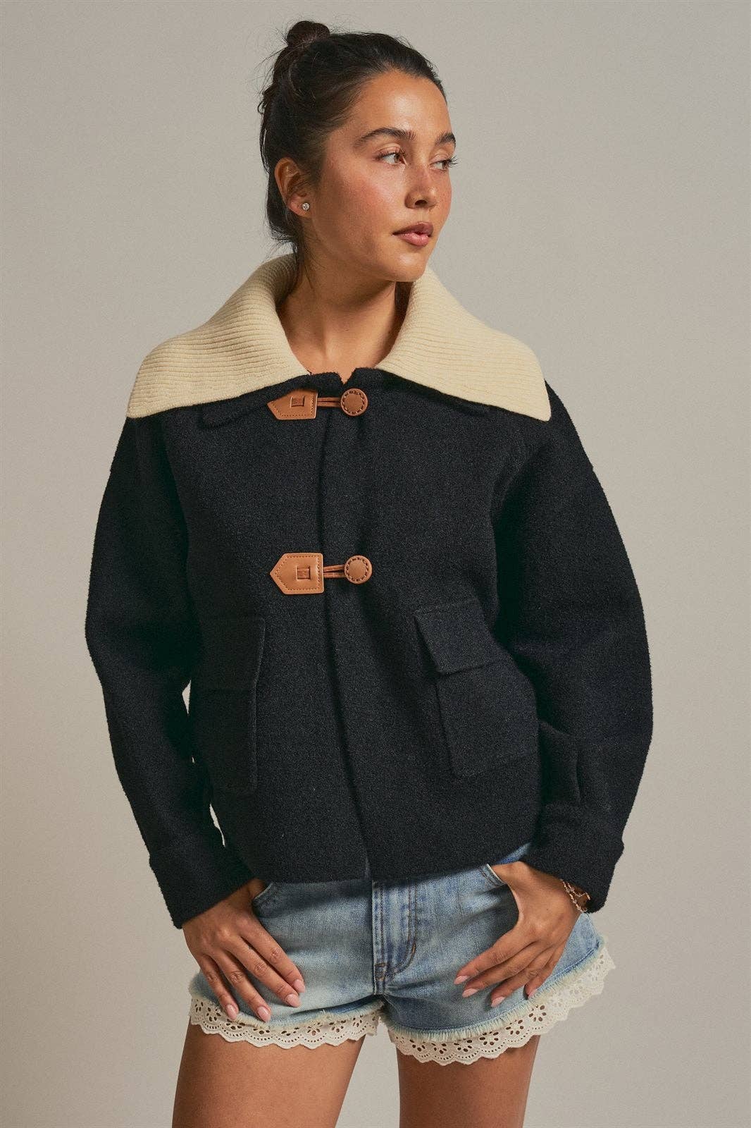 Knit Jacket With Contrast Collar