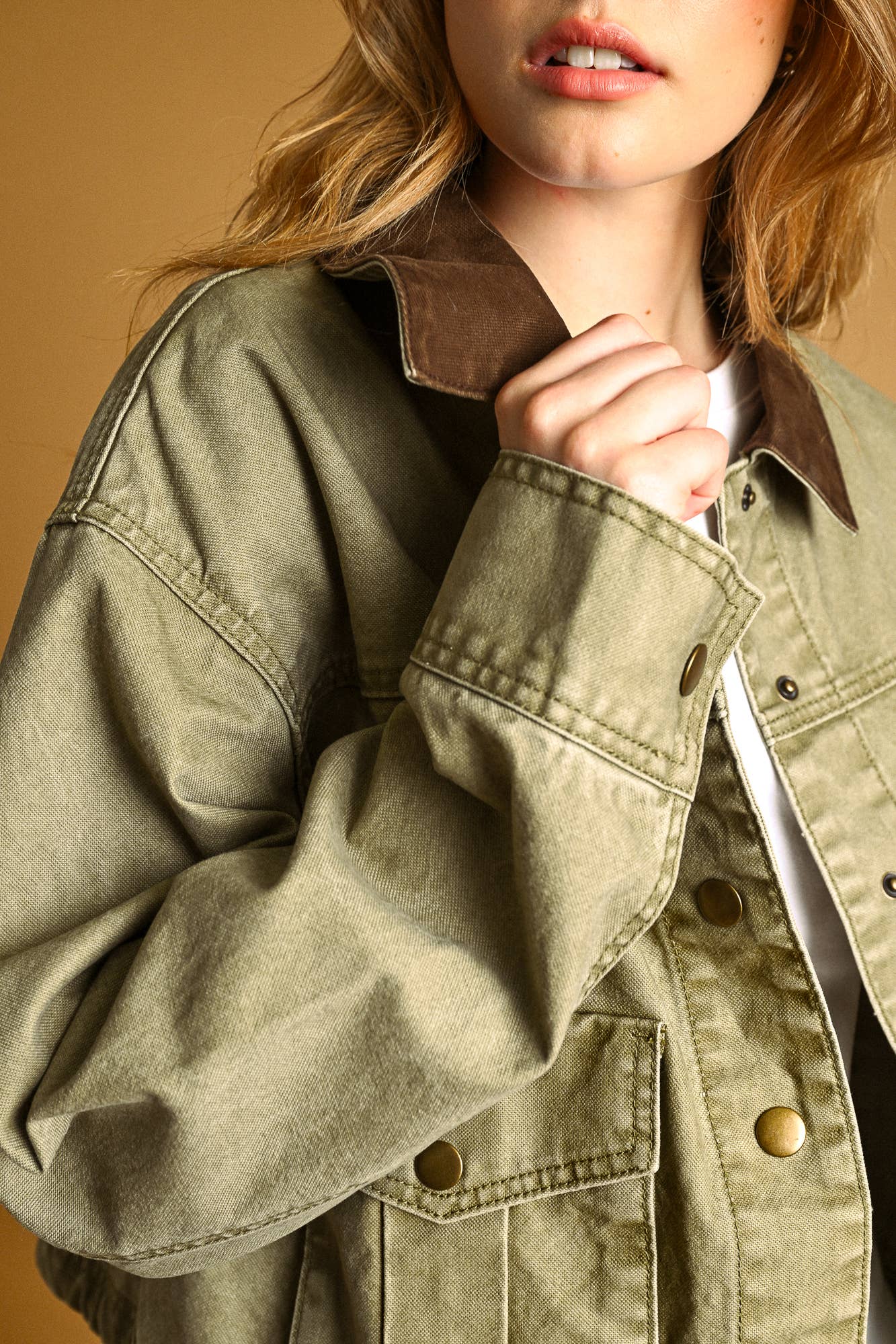 Olive Collar Contrast Utility Jacket